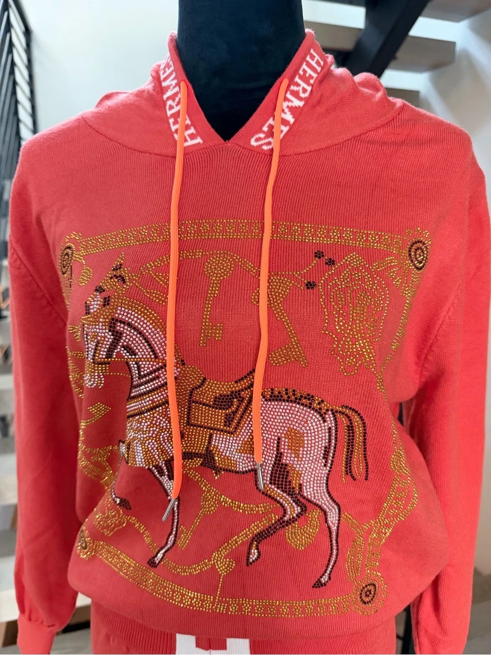 Orange Hoodie & Jogger Set Tracksuit Lounge set with Wide Leg pants size S